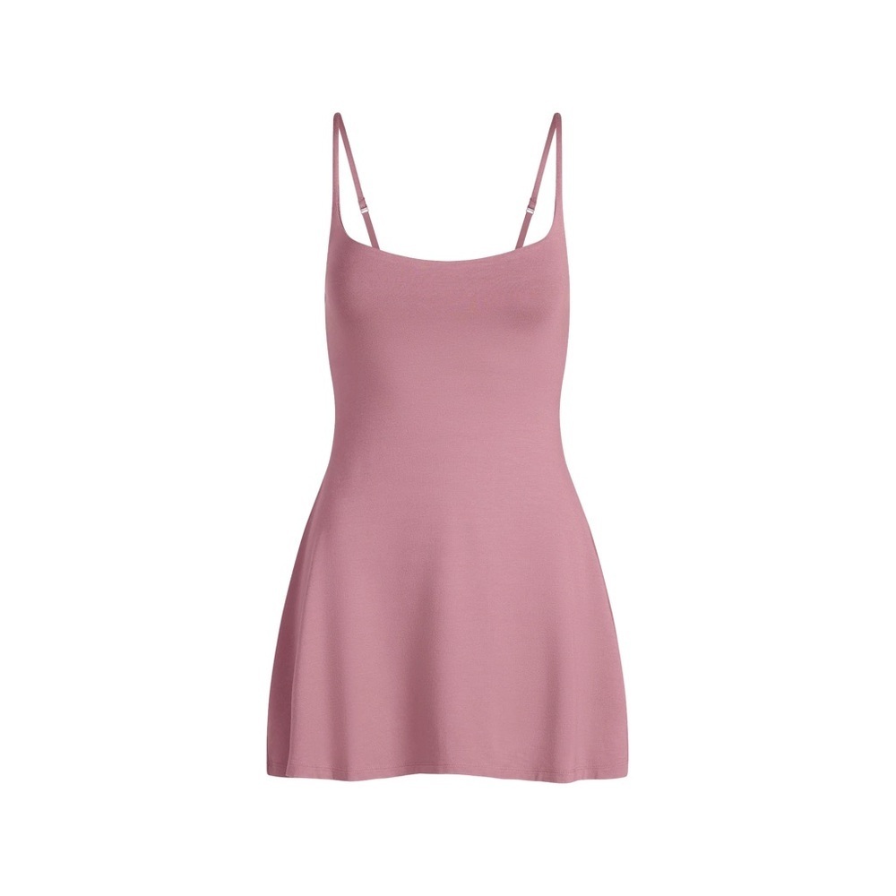 SKIMS Smooth Layers SCOOP NECK MINI DRESS Redwood Mauve Size Large
